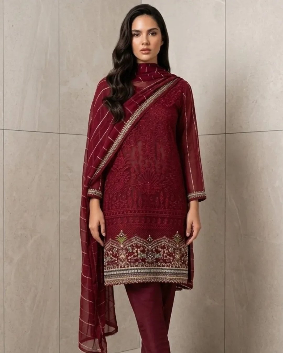 Chiffon embroidered 3 piece suit image 0