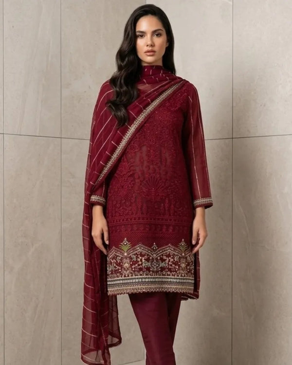 Chiffon embroidered 3 piece suit image 0