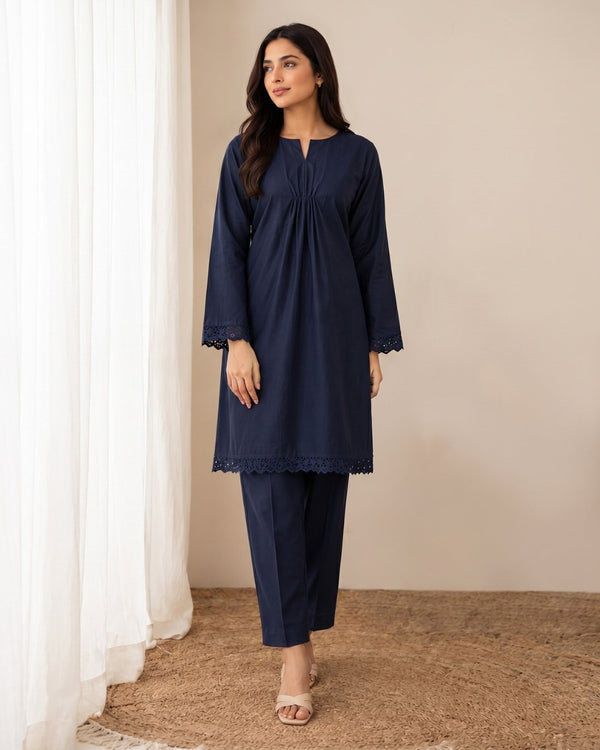 Cotton two piece (Stitched & Unstitched) - Navy Blue image