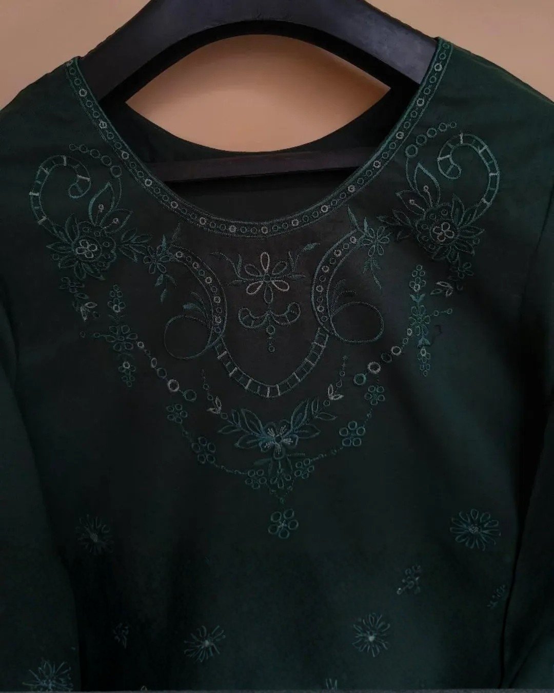 Karandi cotton shirt with resham embroidery, cut work sleeves and daman image 2