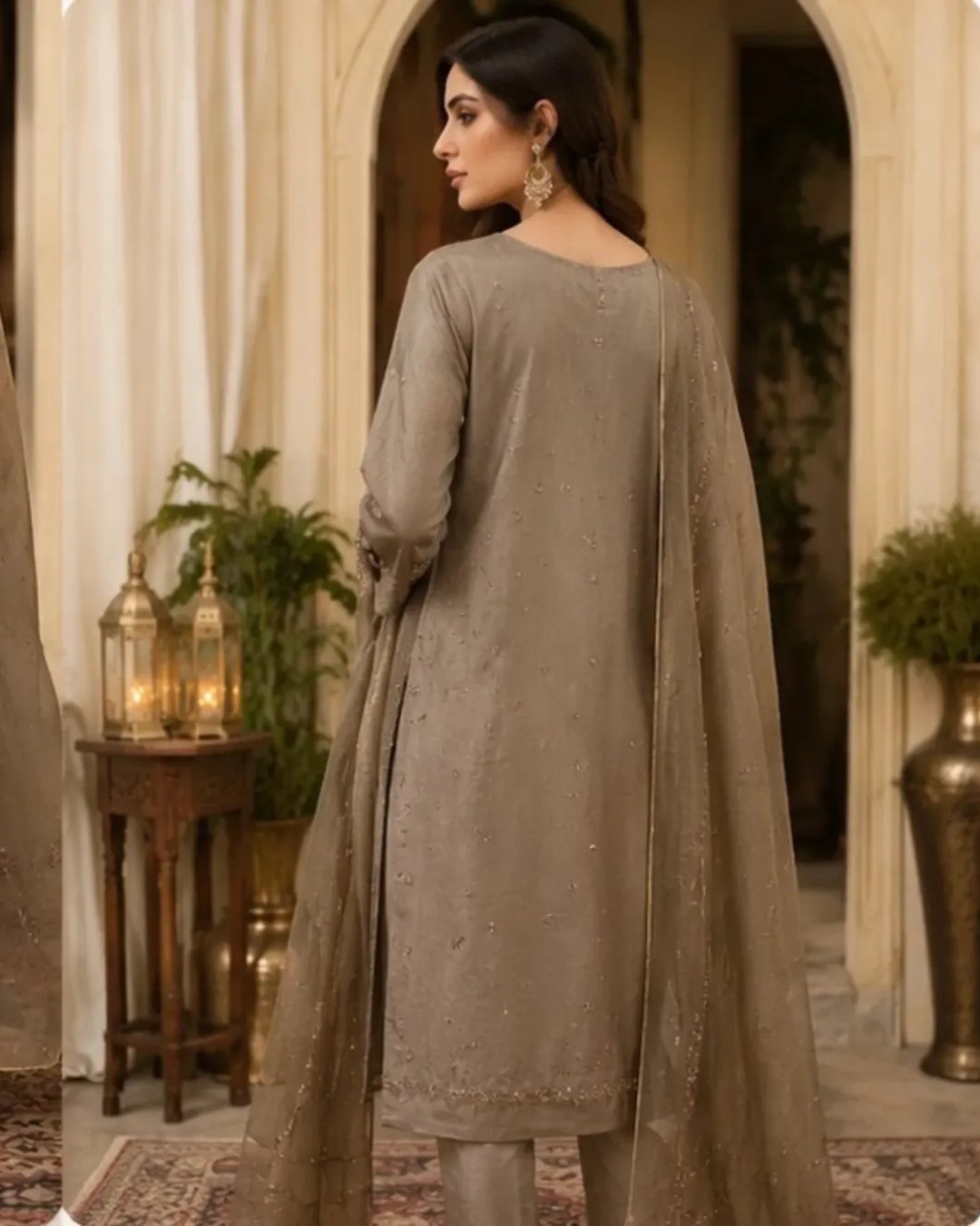Cotton silk embroided three piece suit image 1
