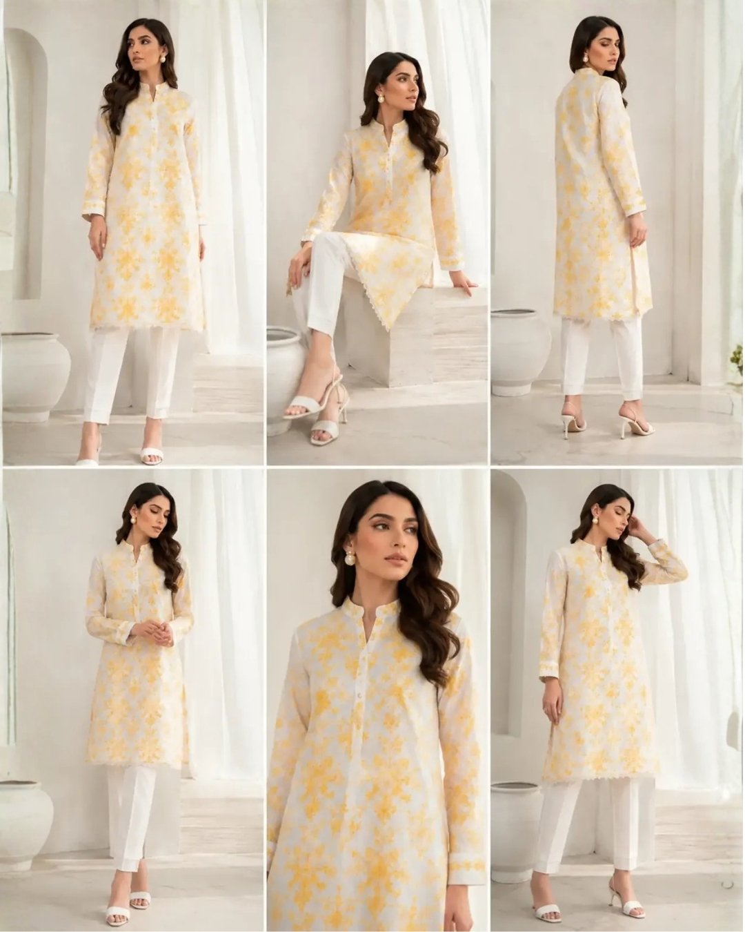 Golden embroidery on a timeless white canvas image 1
