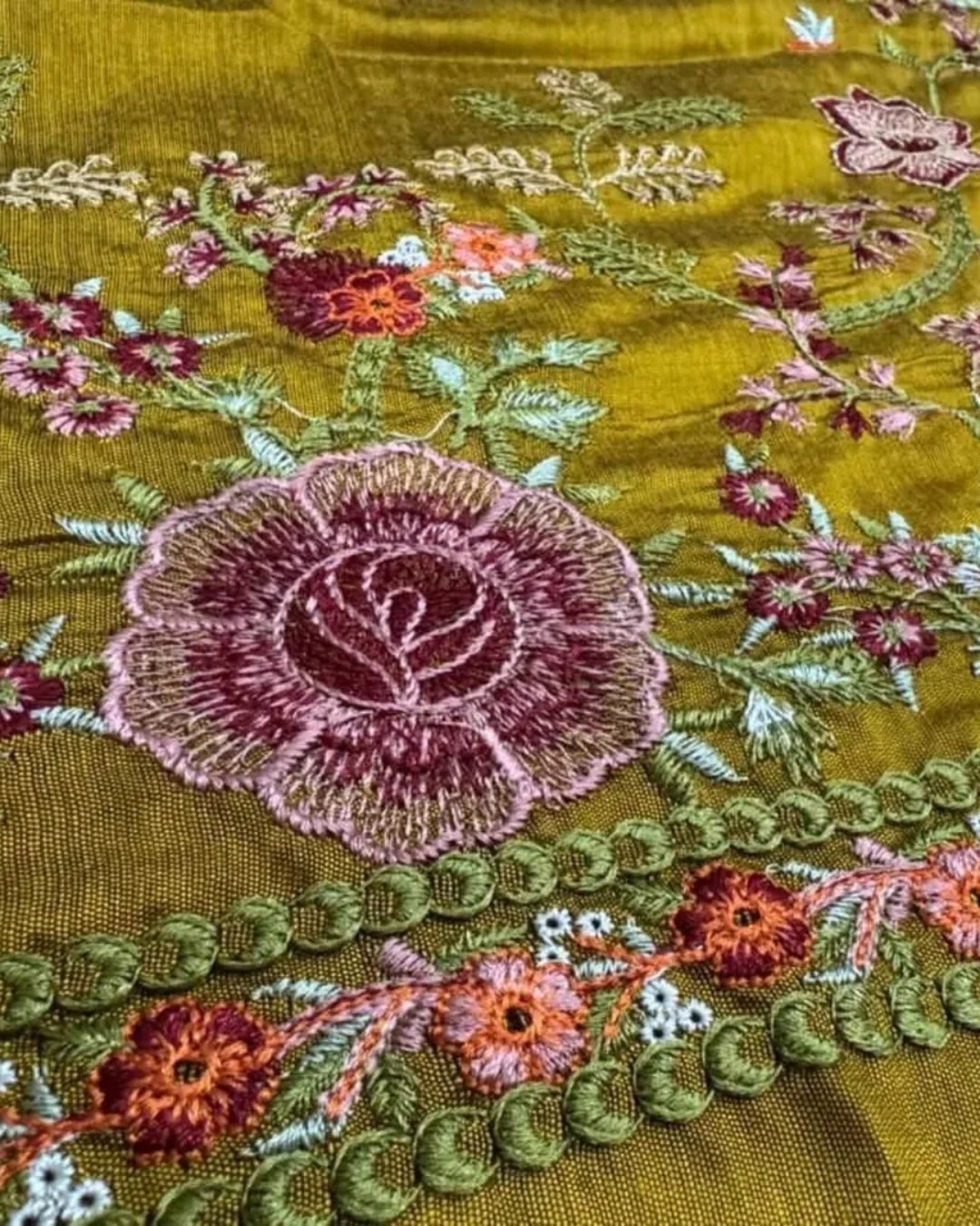 Cotton silk multi resham embroided three piece suit image 4