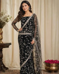 Embroided saree on net fabric image 0