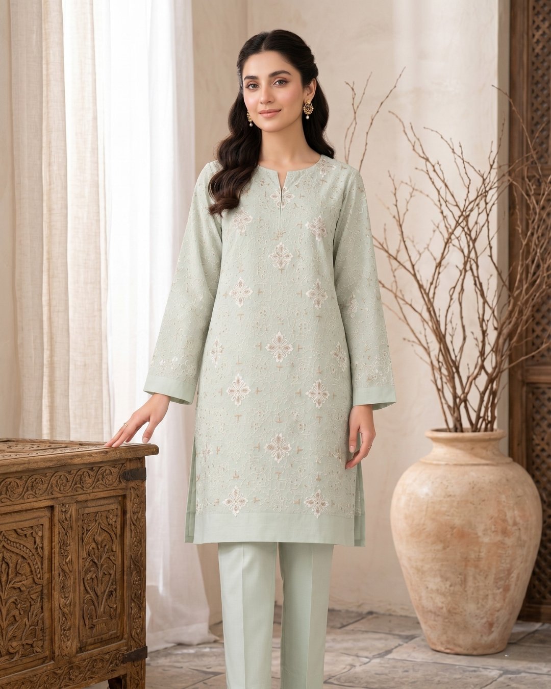 Cotton net pure Resham Two piece Resham embroided suit image 4