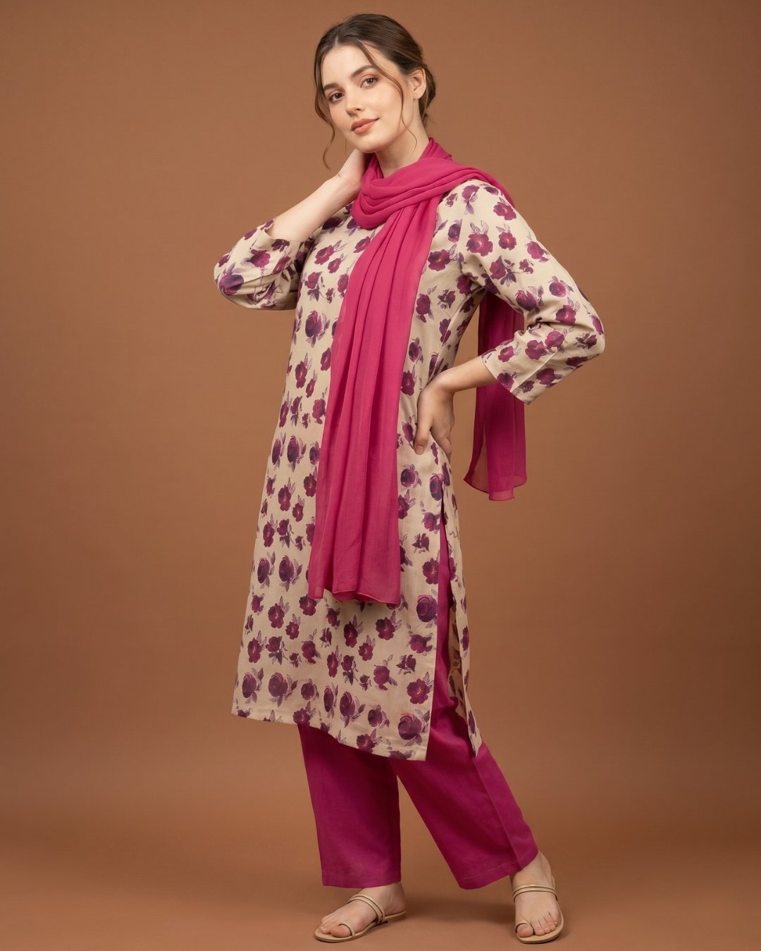 Cotton printed shirt Cotton Plain trouser - Unstitched image
