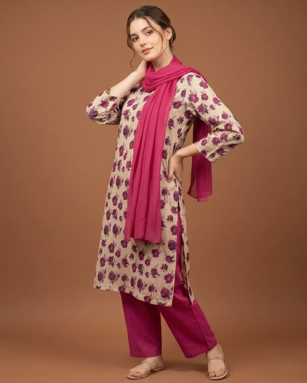 Cotton printed shirt Cotton Plain trouser - Unstitched image
