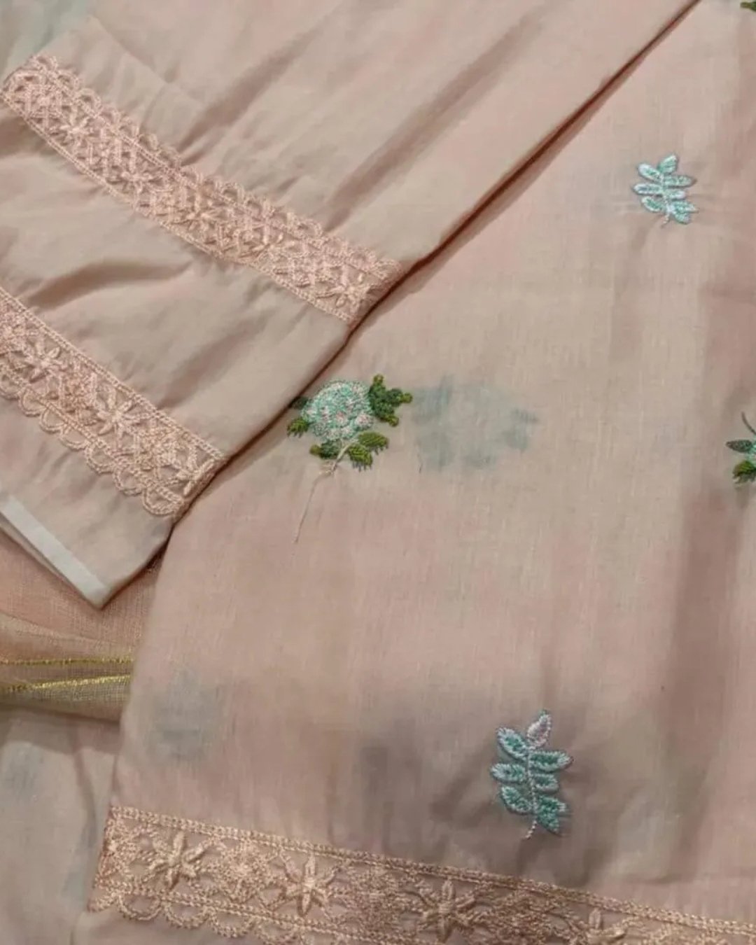 Cotton silk multi resham embroided three piece suit image 2