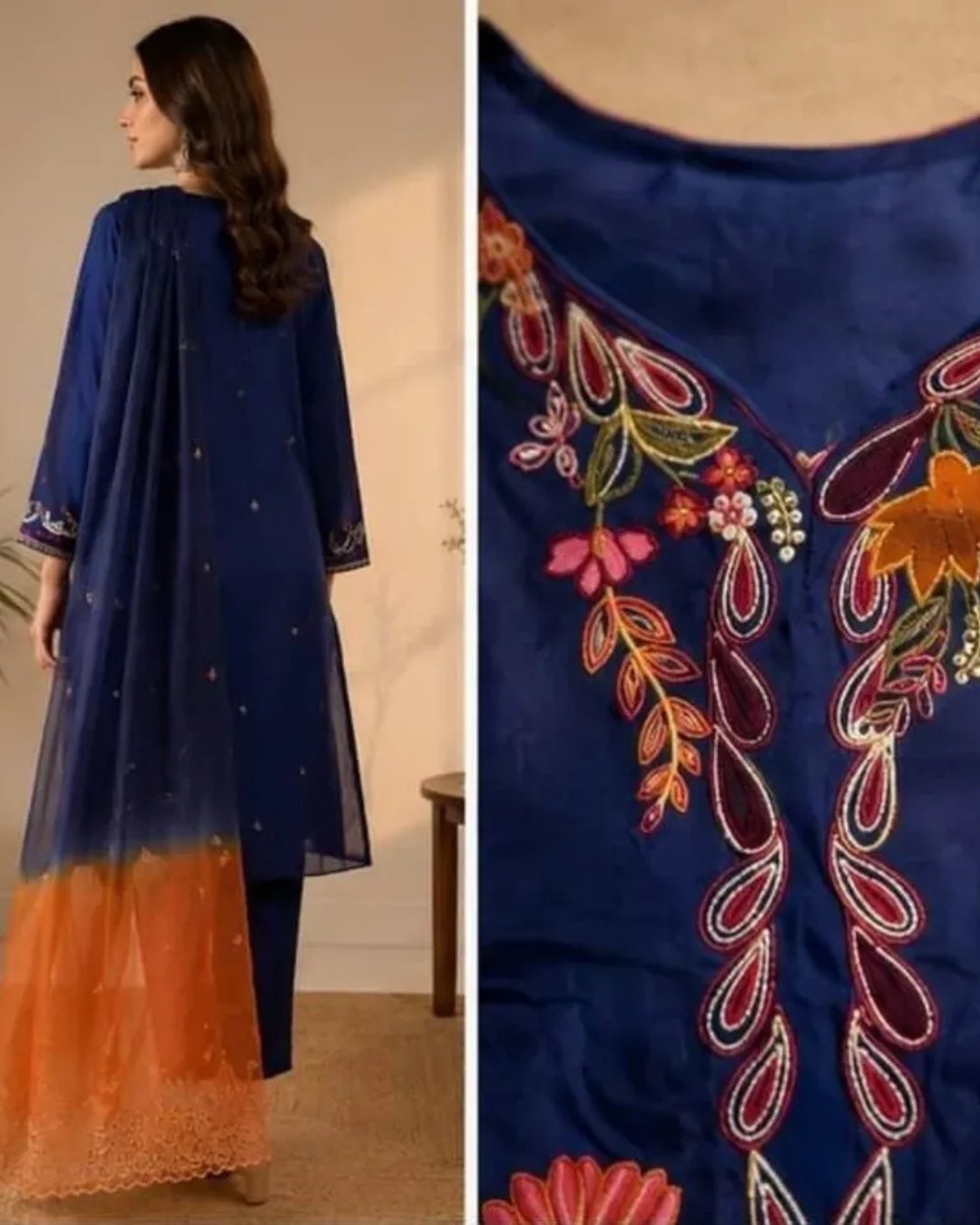 Russian silk embroidered shirt with appliques Russian silk trouser image 4