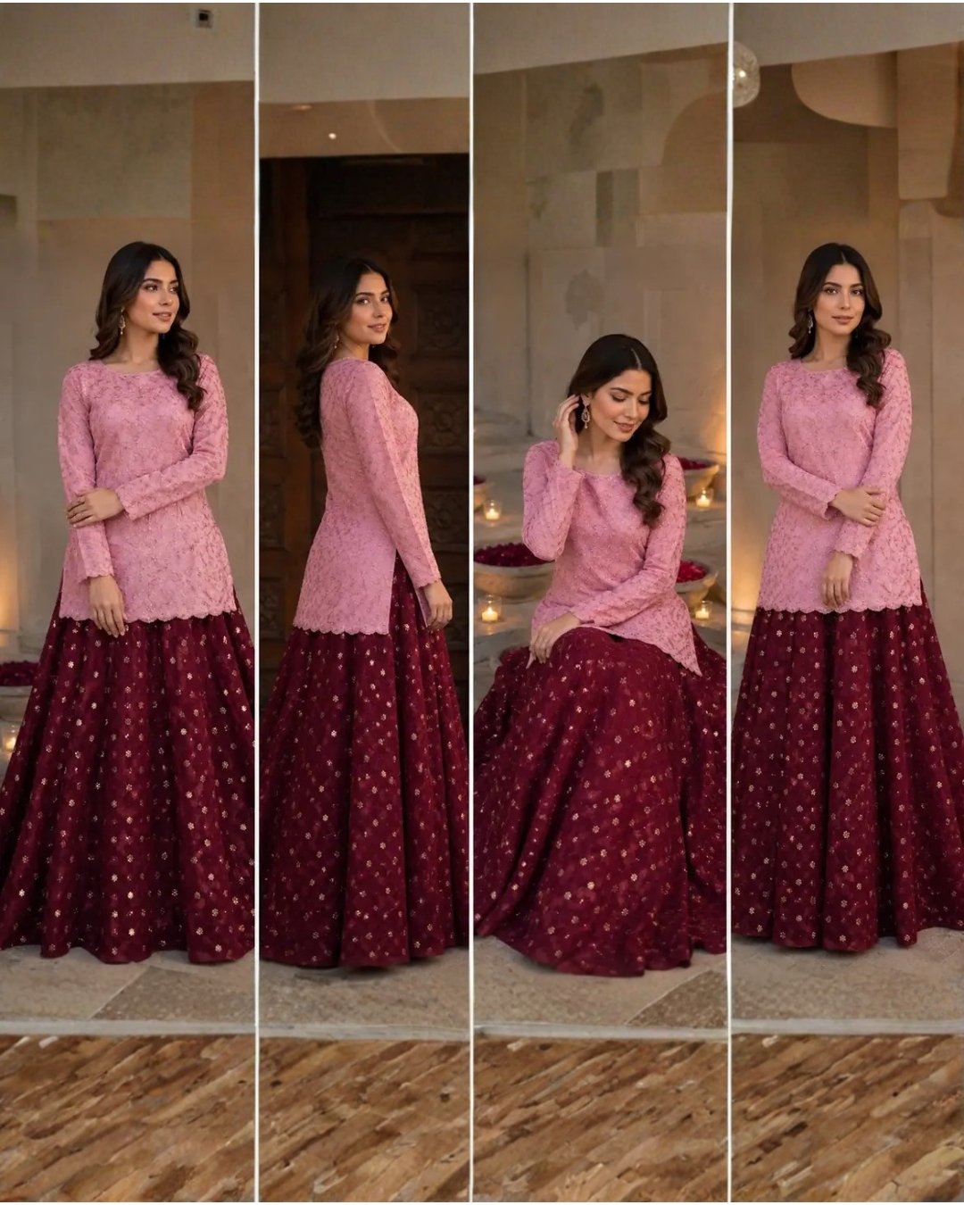 Viscose Chiffon embroided jaal Shirt With booti Lehanga image 3