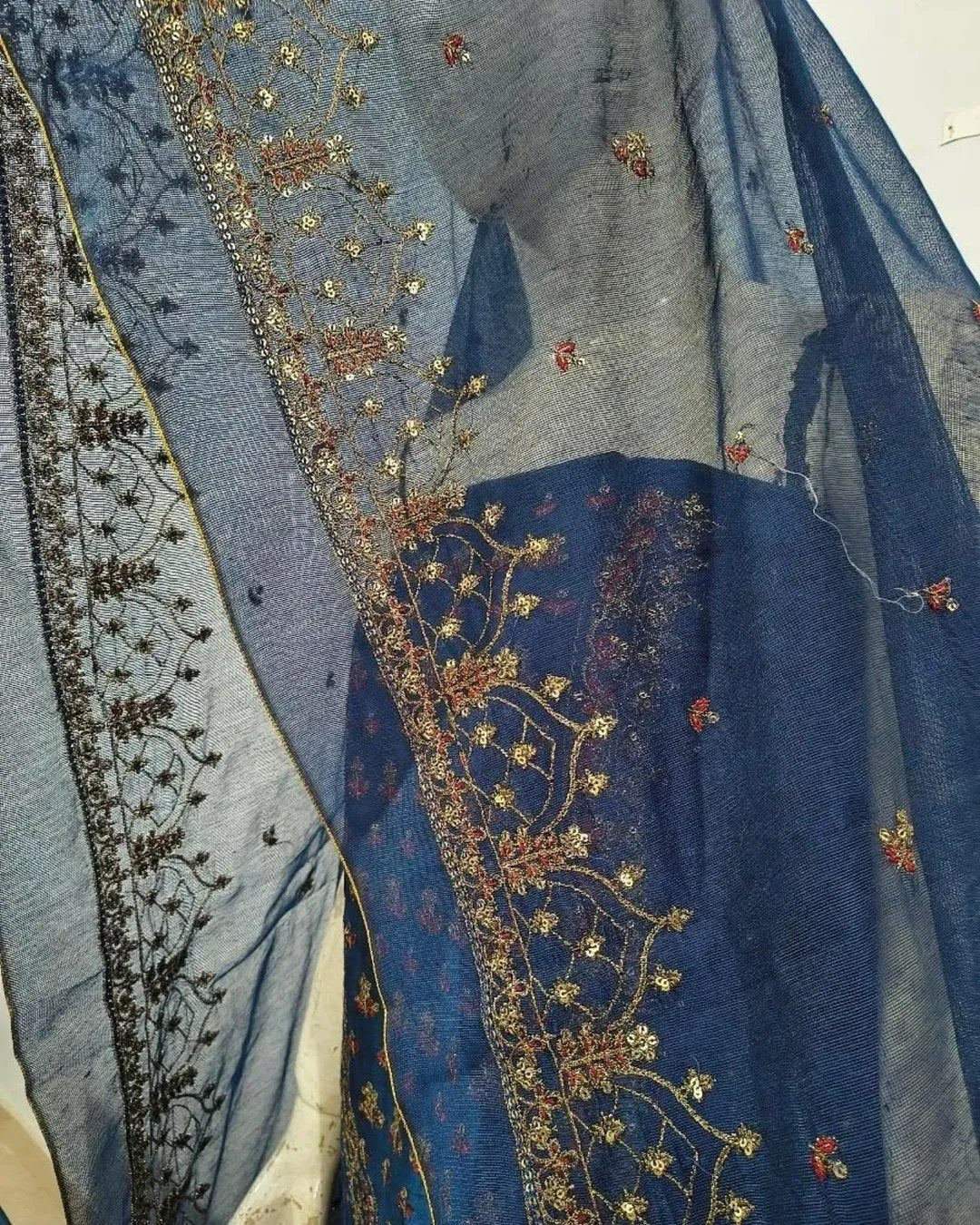 Cotton silk tilla & resham embroided 3 piece image 1