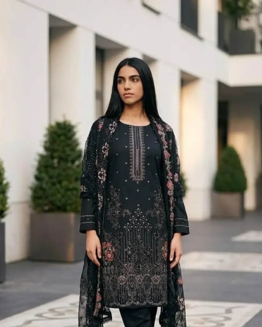 Cottom silk multi resham embroided three piece suit image 2