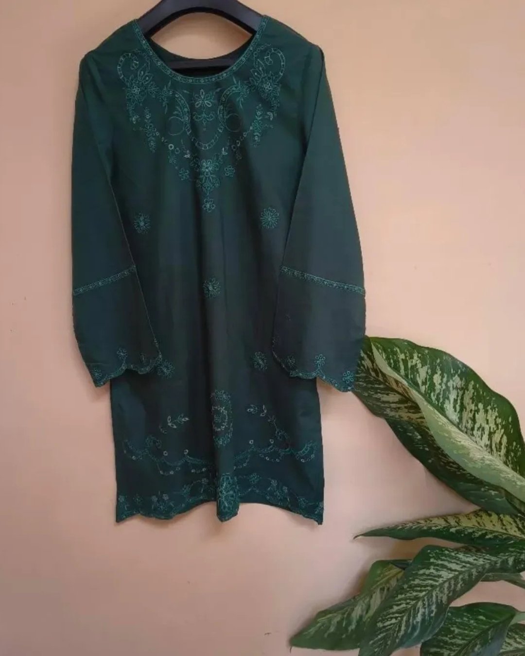 Karandi cotton shirt with resham embroidery, cut work sleeves and daman image 1