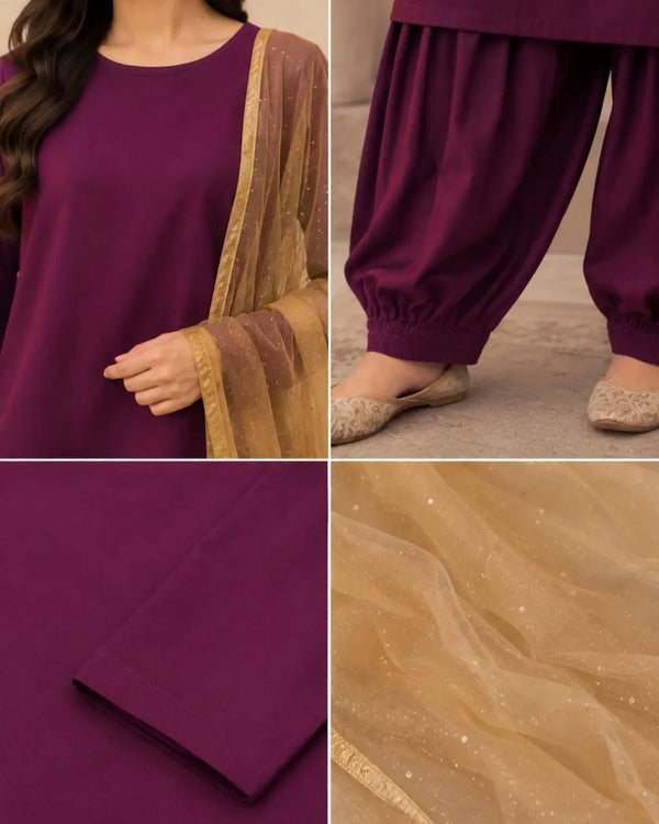 Cotton net two piece with net dupatta image 2