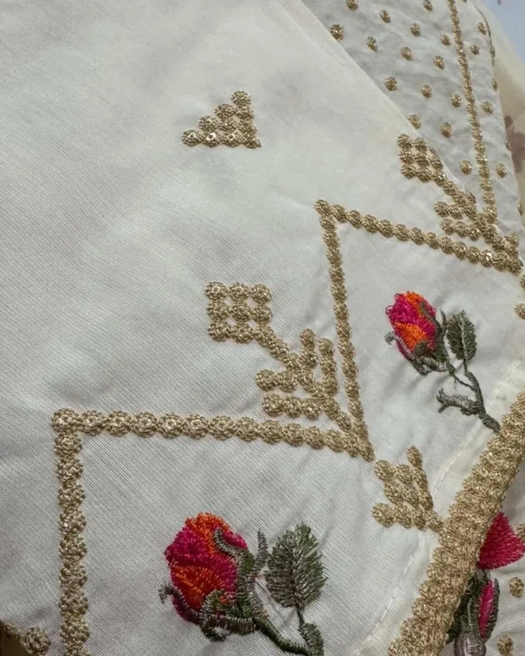 Cottom silk multi resham embroided three piece suit image 3