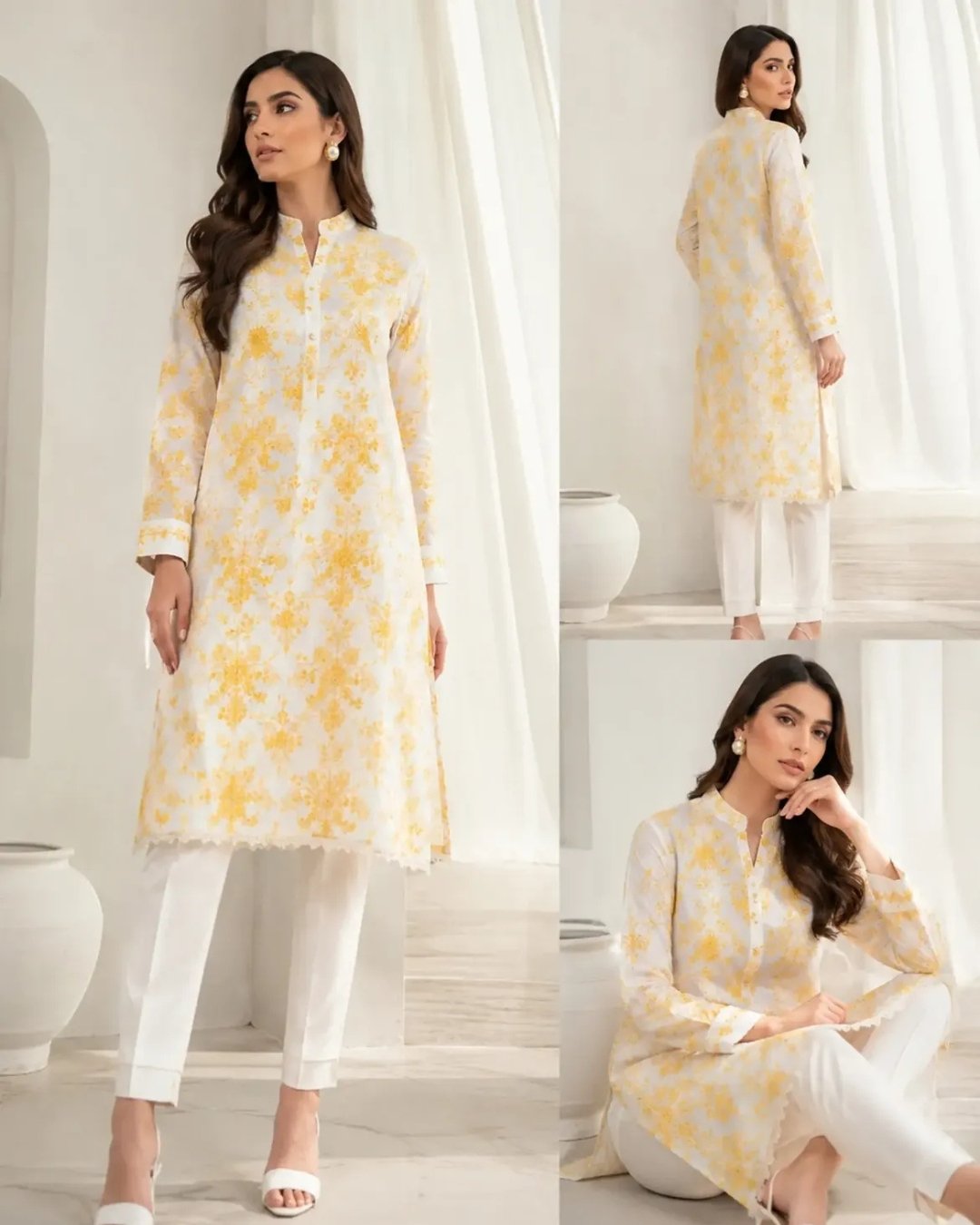 Golden embroidery on a timeless white canvas - Stitched image