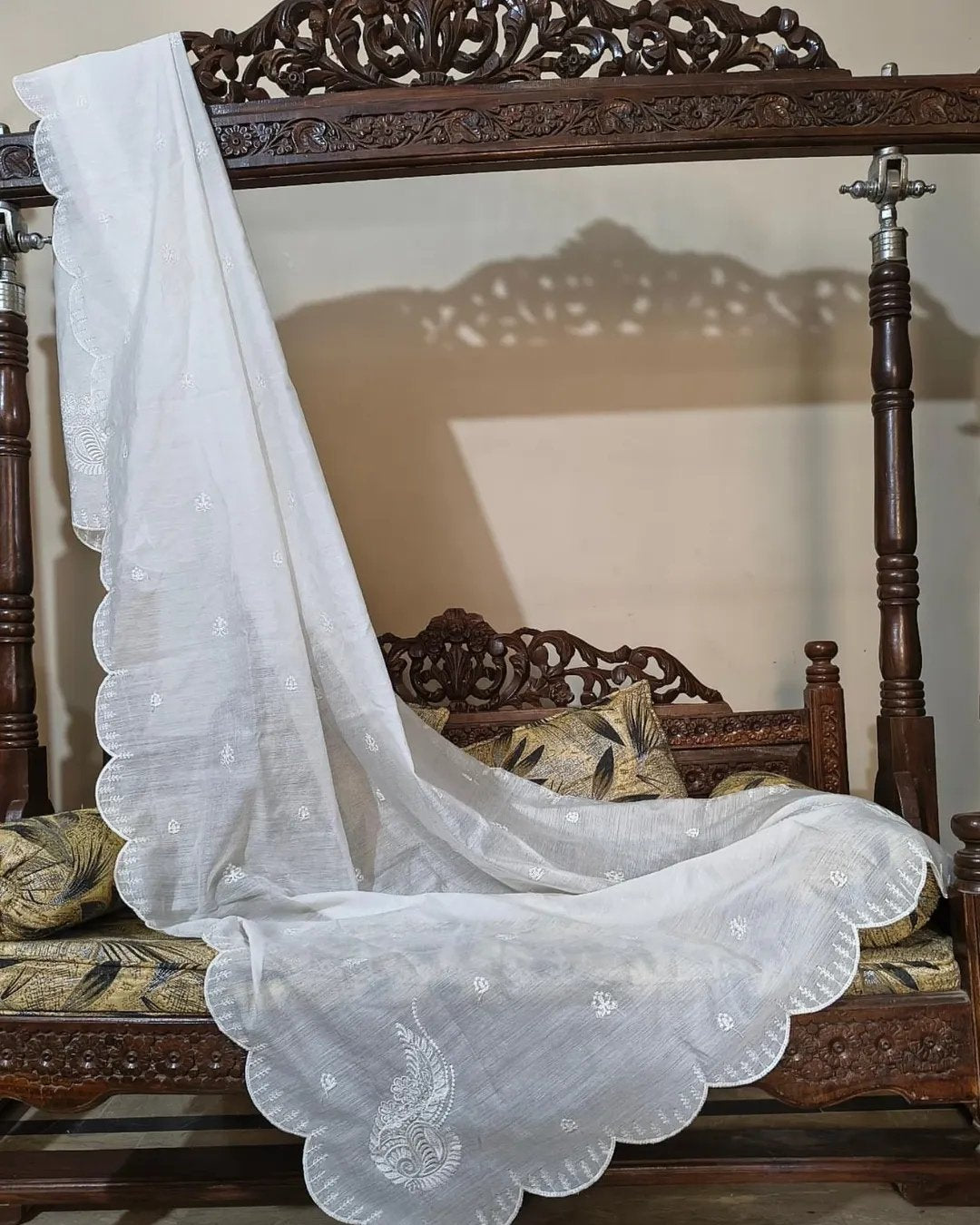 Cotton dupatta with four sided resham embroided border image 1