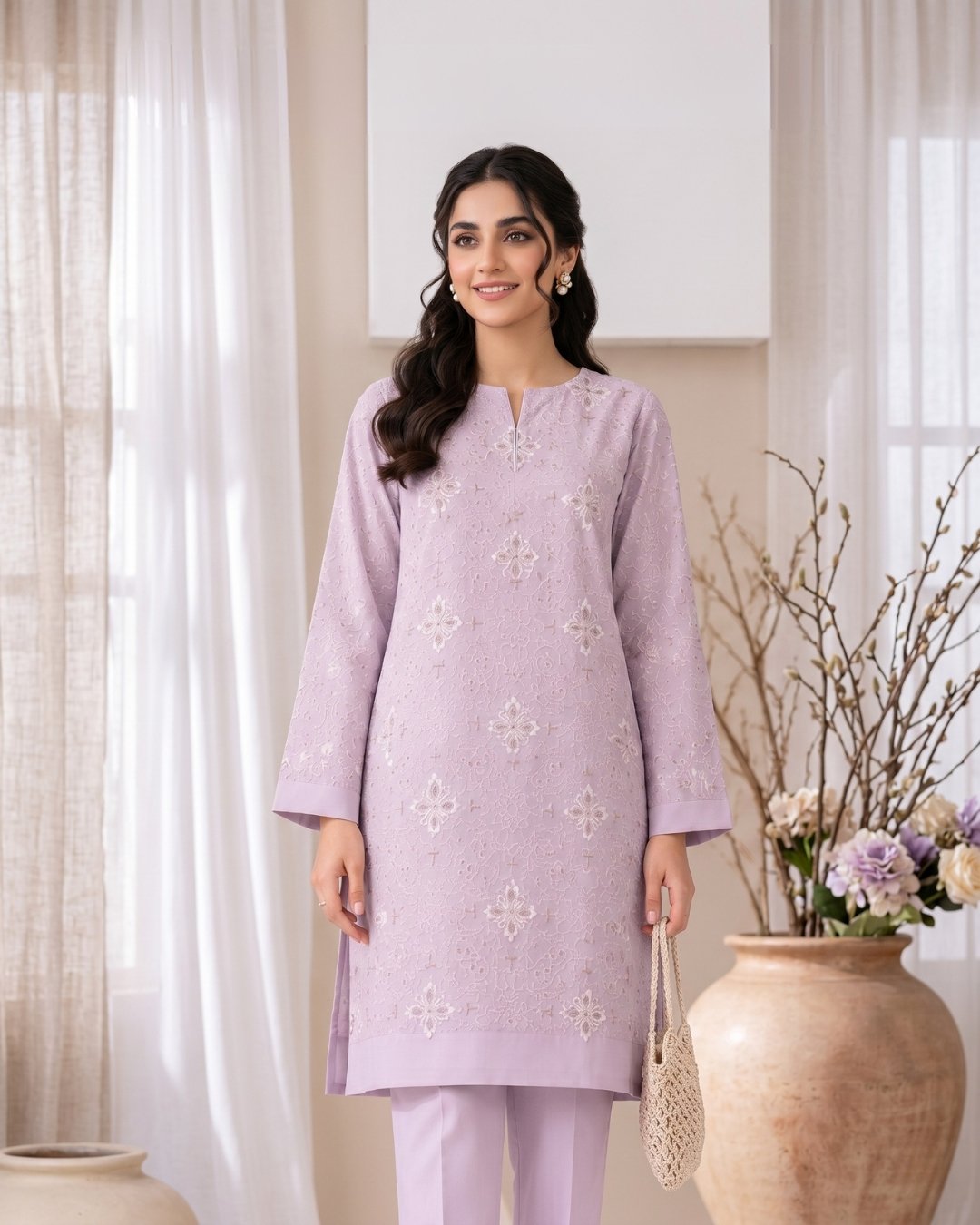 Cotton net pure Resham Two piece Resham embroided suit image 1